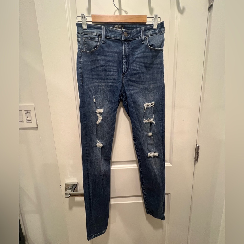 Abercrombie & Fitch Men's Distressed Blue Skinny Jeans
